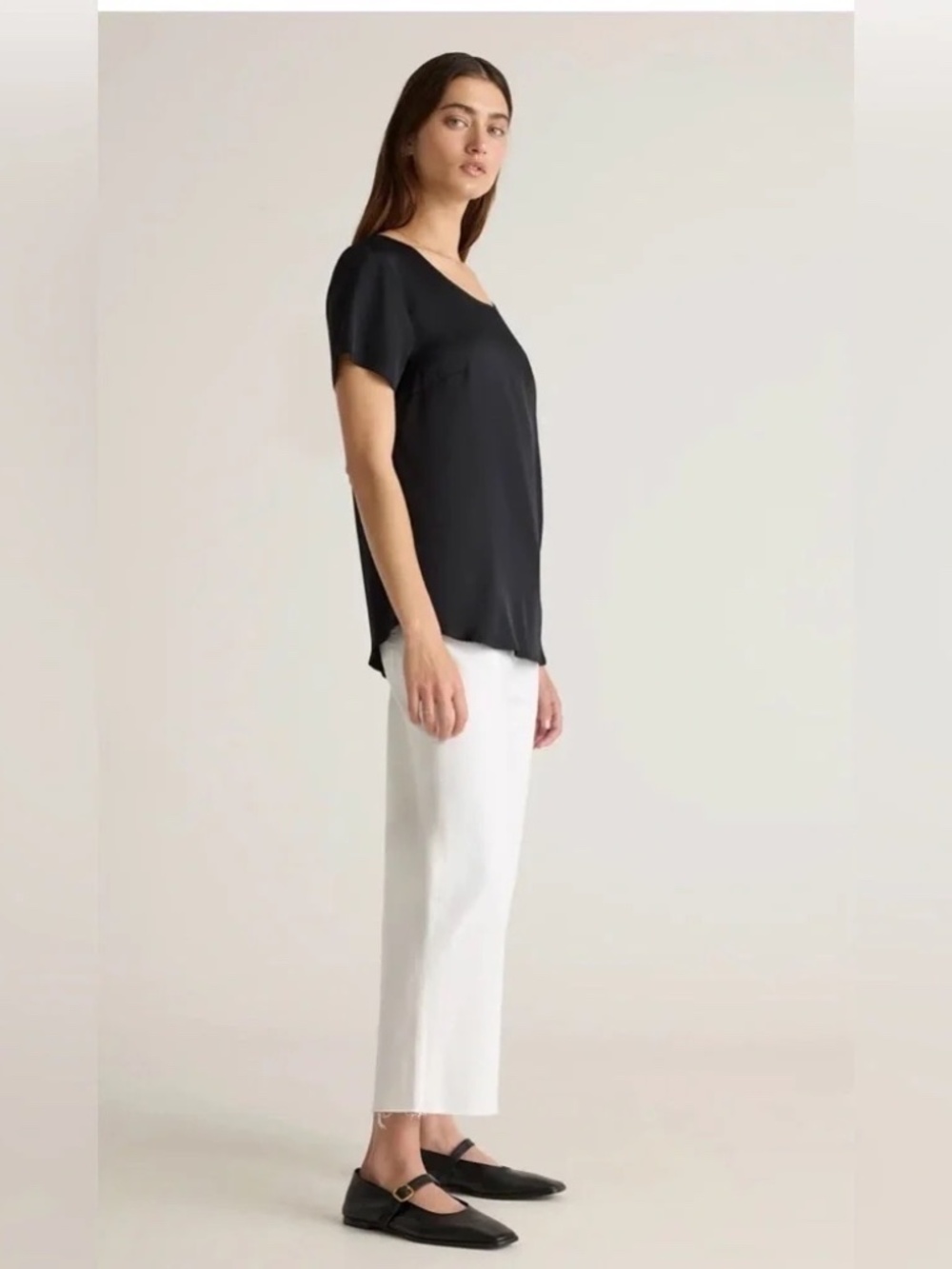 Quince Washable Stretch Silk Tee in Black - Size L - Picture 7 of 8